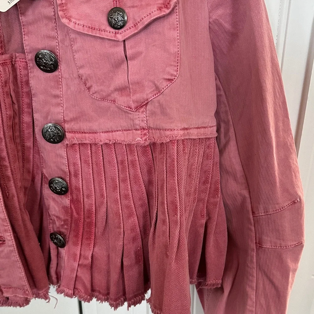 Free People Dusty Rose Pleated Cropped Denim Jacket - Picture 3 of 7